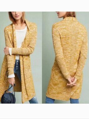 The Anthropologie Abigail Marled Duster Cardigan in Mustard Yellow X-Small